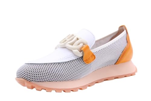 Hispanitas Damen Slipper Loira aus Echtleder in Weiß/Orange mit Wechselfußbett. weiß Gr. 38 von Hispanitas