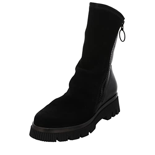 Hispanitas Damen Stiefeletten Schuhe Megan Boots Lederkombination Elegant Freizeit uni schwarz reißverschluss modisch von Hispanitas
