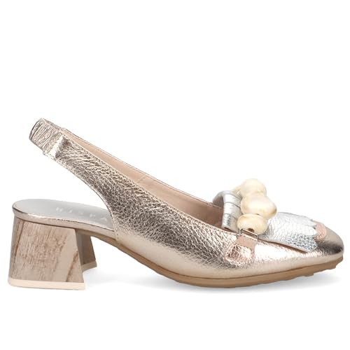 Hispanitas Hanoi Slingback aus Platin und Silber mit Fransen und bequemem Absatz - CHV253945 Cava - Größe, gold, 35 EU von Hispanitas