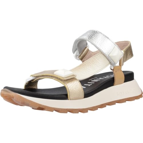 Hispanitas - Sandalen mit Schaufel, lässig, mittlerer Keil von 5 cm, Plattform 3 cm, weiße Gummisohle, Verzierung, Knopf, Klettverschluss, für: Damen, Antik, 37 EU von Hispanitas