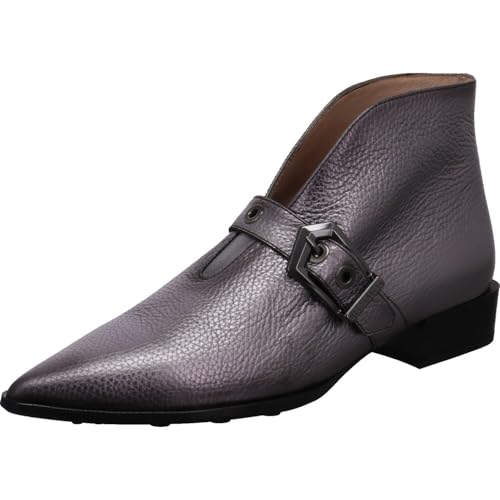 Hispanitas Turin Damen Stiefelette aus Echtleder in Blei Grau Silber mit Blockabsatz. Silber Gr. 41 von Hispanitas