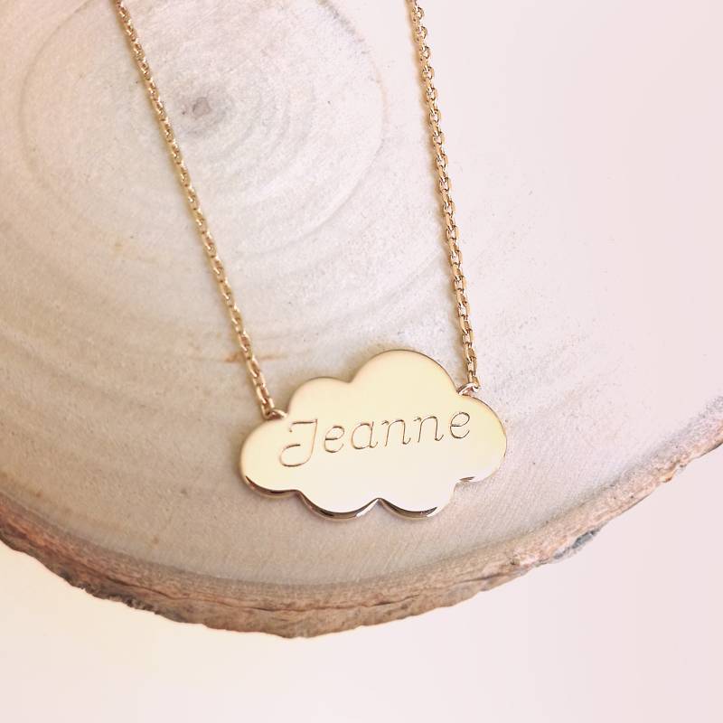 Personalisierte Vergoldete Halskette Für Frauen Oder Mädchen. Wolkenanhänger Mit Gravur. Geschenk Frauen, Mädchen Im Teenageralter, Taufe von HistoireAGraver