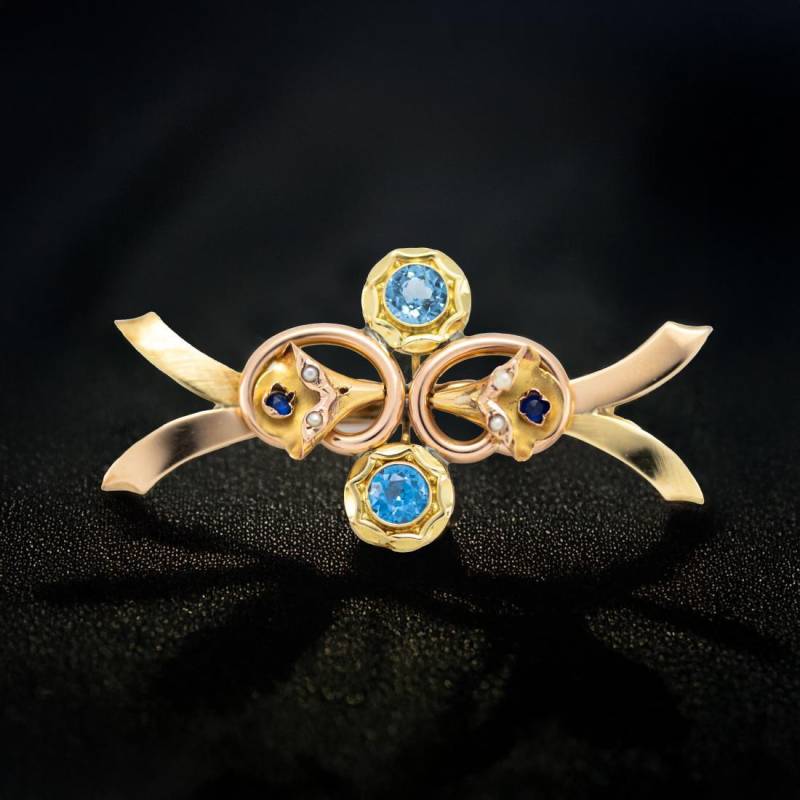 Art-Deco-Brosche Aus Gelb - Und Roségold Mit Topas, Perlen Saphiren Art-Deco-Brosche Aus Gelb - Und Roségold Mit Topas, Perlen Saphiren von HistorianLugano