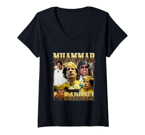 Damen Libyen Diktator Muammar Gaddafi Revolutionärer Dinar T-Shirt mit V-Ausschnitt Damen Libyen Diktator Muammar Gaddafi Revolutionärer Dinar T-Shirt mit V-Ausschnitt von Historic figures Clothing
