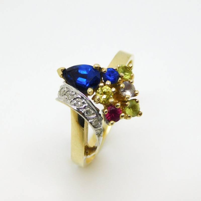 14K Gelbgold Multi-stein Mutter Ring Größe 6, 75 - X6733 von HistoricDistrict