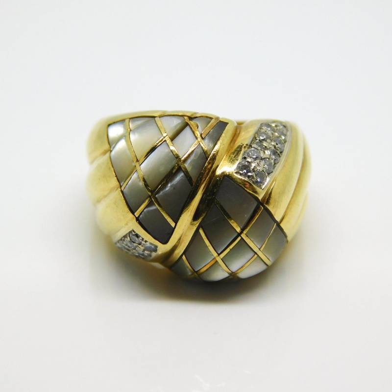 14K Gelbgold Perlmutt Und Diamant Band Größe 5.5 Cw020 von HistoricDistrict