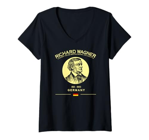 Damen Richard Wagner Deutscher Komponist Klassische Musik Oper T-Shirt mit V-Ausschnitt Damen Richard Wagner Deutscher Komponist Klassische Musik Oper T-Shirt mit V-Ausschnitt von Historical Classical Gesamtkunstwerk Composers