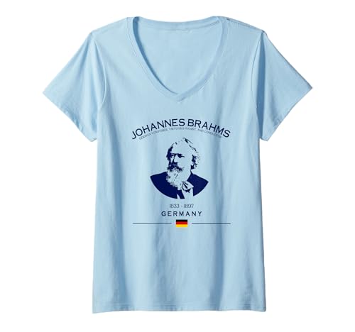 Damen Johannes Brahms Deutscher Komponist Klassische Musik T-Shirt mit V-Ausschnitt Damen Johannes Brahms Deutscher Komponist Klassische Musik T-Shirt mit V-Ausschnitt von Historical Classical Romantic Era Composers