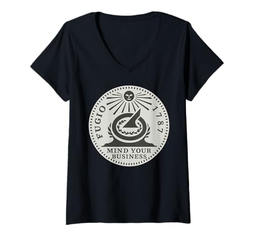 Damen Fugio 1787 Cent Coin Kümmern Sie Sich um Ihr Unternehmen Geld in den Vereinigten Staaten T-Shirt mit V-Ausschnitt von Historical Coin Apparel
