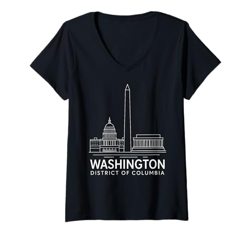 Damen Washington DC Lincoln Memorial USA Historical Capitol Art T-Shirt mit V-Ausschnitt von Historical Coin Apparel