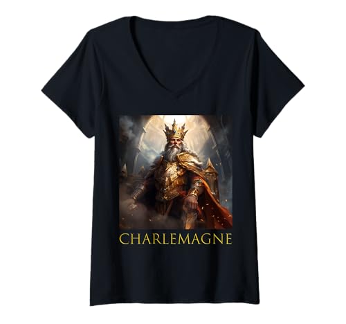 Damen Karl der Große König der Franken, Kaiser der Römer T-Shirt mit V-Ausschnitt Damen Karl der Große König der Franken, Kaiser der Römer T-Shirt mit V-Ausschnitt von Historical Figures