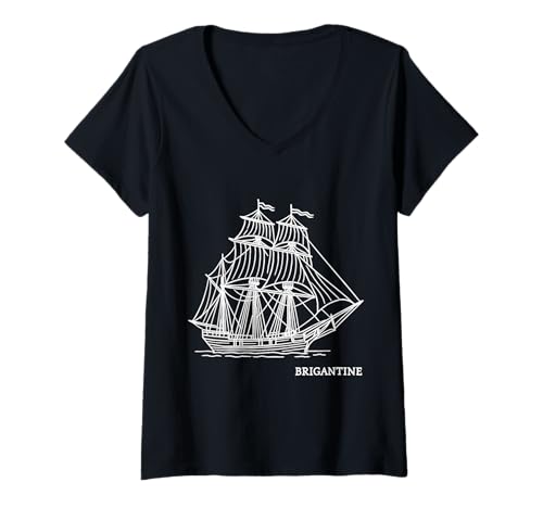 Damen Majestic Brigantine Altes Schiff Nautical Retro 1 Shapes Mania T-Shirt mit V-Ausschnitt Damen Majestic Brigantine Altes Schiff Nautical Retro 1 Shapes Mania T-Shirt mit V-Ausschnitt von Historical Sailing Vessels Nautical Shapes Mania