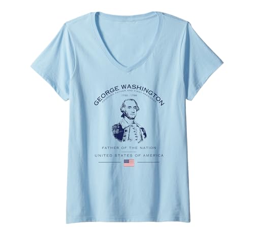 Damen George Washington, Gründungsvater, USA, Präsident, Amerika T-Shirt mit V-Ausschnitt Damen George Washington, Gründungsvater, USA, Präsident, Amerika T-Shirt mit V-Ausschnitt von History American Patriotic USA Flag 4th July