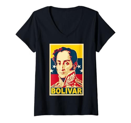 Damen Simon Bolivar Propaganda Venezuela T-Shirt mit V-Ausschnitt Damen Simon Bolivar Propaganda Venezuela T-Shirt mit V-Ausschnitt von History And Politics Store