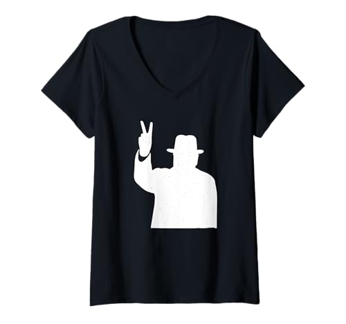 Damen Winston Churchill Siegeszeichen Britische Ikone des Zweiten Weltkriegs T-Shirt mit V-Ausschnitt von History Stuff
