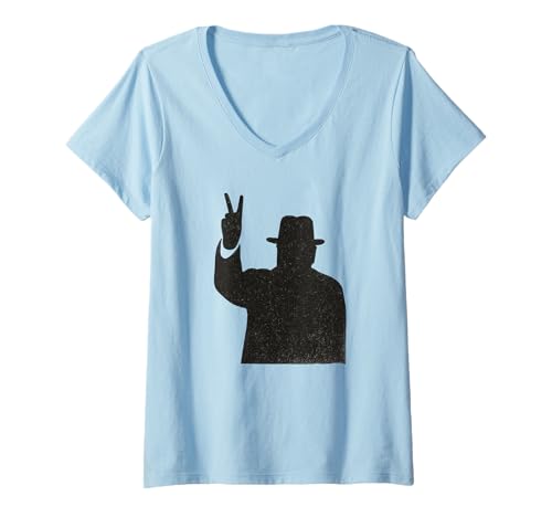 Damen Winston Churchill Siegeszeichen Britische Ikone des Zweiten Weltkriegs T-Shirt mit V-Ausschnitt von History Stuff