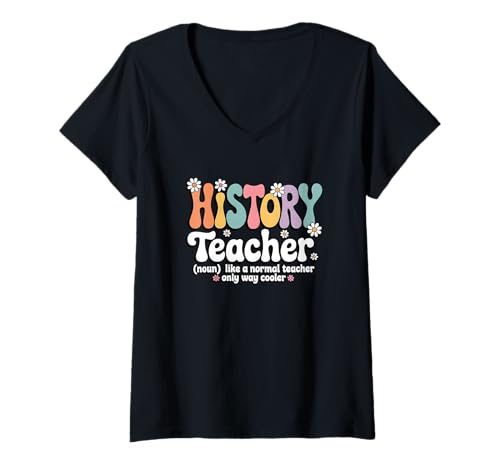 Damen Retro-Geschichtslehrer Ancient Groovy Back School T-Shirt mit V-Ausschnitt Damen Retro-Geschichtslehrer Ancient Groovy Back School T-Shirt mit V-Ausschnitt von History Teacher Apparel for Women & Men