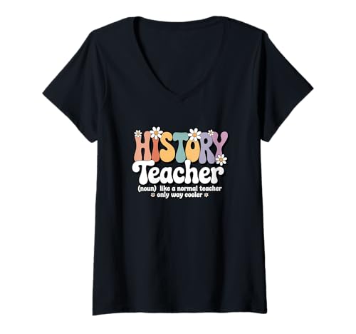 Damen Retro Groovy Geschichtslehrer Weltgeschichte Zurück zur Schule T-Shirt mit V-Ausschnitt Damen Retro Groovy Geschichtslehrer Weltgeschichte Zurück zur Schule T-Shirt mit V-Ausschnitt von History Teacher Apparel for Women & Men