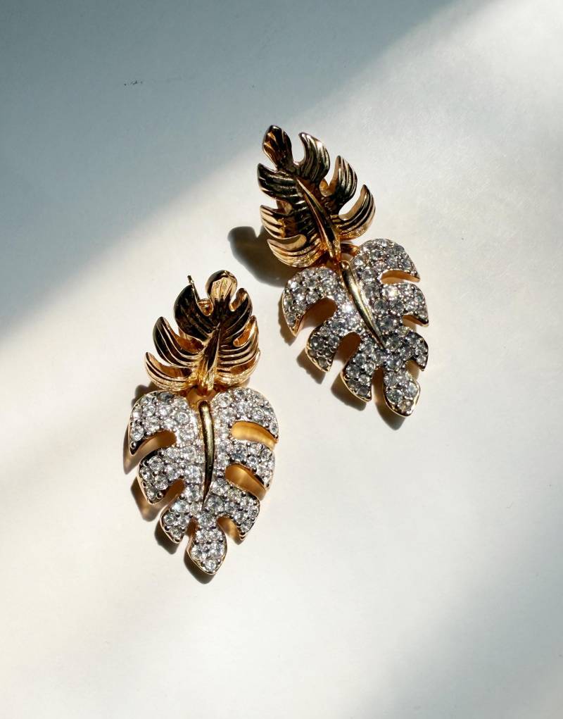 Vintage Swarovski Strassblatt-Ohrringe von HistoryTimeTraveler