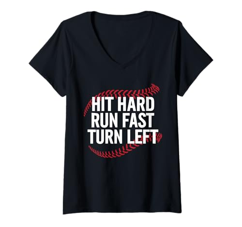 Damen Hit Hard Run Schnell Links abbiegen Lustiger Baseballspieler T-Shirt mit V-Ausschnitt Damen Hit Hard Run Schnell Links abbiegen Lustiger Baseballspieler T-Shirt mit V-Ausschnitt von Hit Hard Run Fast Turn Left