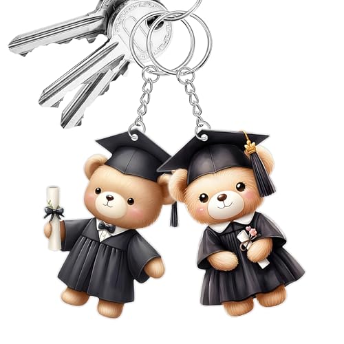 Hitburu Abschlussanhänger 2025-2er Set Jahrgang 2025 Abschlussbär Anhänger 2D,Schlüsselanhänger Accessoires Niedlicher Schmuck Rucksack Charm Für Geldbörse Tasche Junge Mädchen Kindergarten Schule von Hitburu