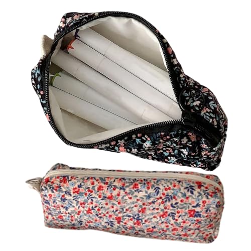 Hitburu Cord Hülle - 2er-Set Niedliches Stifteetui Zubehör - 3D Blumenstickerei Aufbewahrungsbox Geldbörse für Jugendliche Kinder Frauen von Hitburu