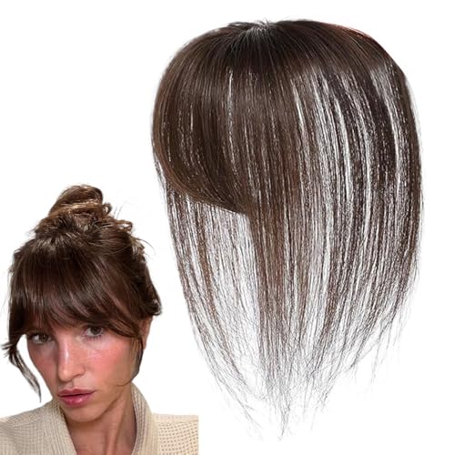 Hitburu Klammer Pony Für Damen | Unsichtbare Echthaar Haarteile für Damen | Verstellbare Haarspangen Verlängerung Haarverdichtung Bei Dünneren Haaren Täglicher Gebrauch Cosplay von Hitburu