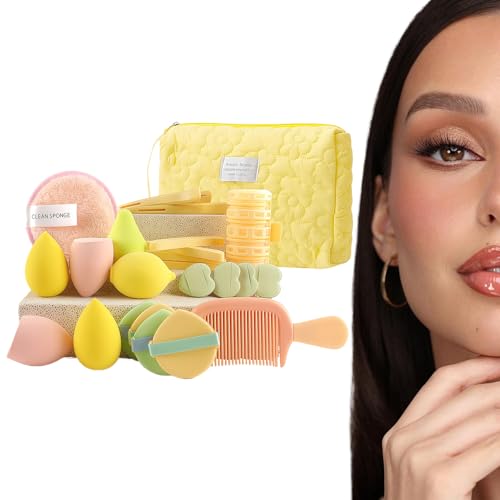 Hitburu Kosmetik Werkzeug Set,Puderquasten Kosmetik Zubehör Kit 24 Teile | Make-up Accessoires Set Mit Reise-Etui Für Damen von Hitburu