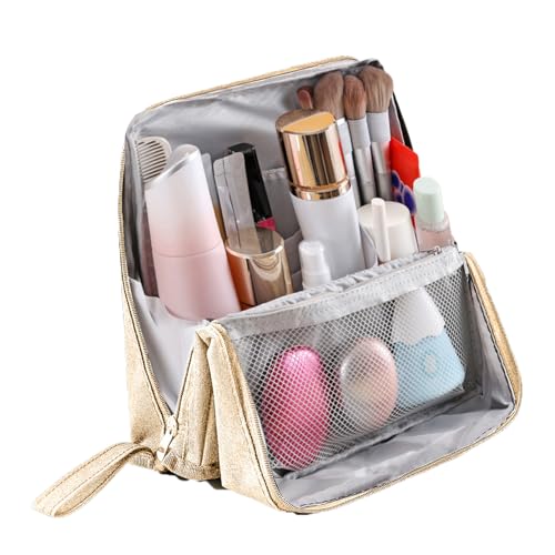 Hitburu Steh-Make-Up-Tasche | Reise-Waschtasche | Oxford Stoff Kosmetik Organizer Wasserdicht Mit Mehreren Fächern Für Reisen Schule Zuhause von Hitburu