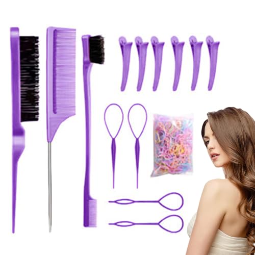 Hitburu Stylingkämme Für Frauen Haare | Wildschweinborsten Bürste,Tragbare Entwirr Kämme Haarbürste Set Für Frauen & Mädchen Flechten & Volumen Salon Zuhause Reise von Hitburu