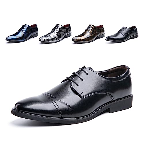 Anzugschuhe Herren Oxford Derby Schuhe Brogues Lederschuhe Hochzeitsschuhe Schnürhalbschuhe Klassischer Business Schnürschuh 1015 Schwarz Größe 44 von Hitmars