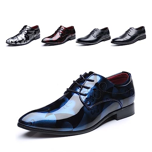 Anzugschuhe Herren Oxford Derby Schuhe Brogues Lederschuhe Hochzeitsschuhe Schnürhalbschuhe Klassischer Business Schnürschuh 1012 Blau Größe 40 von Hitmars