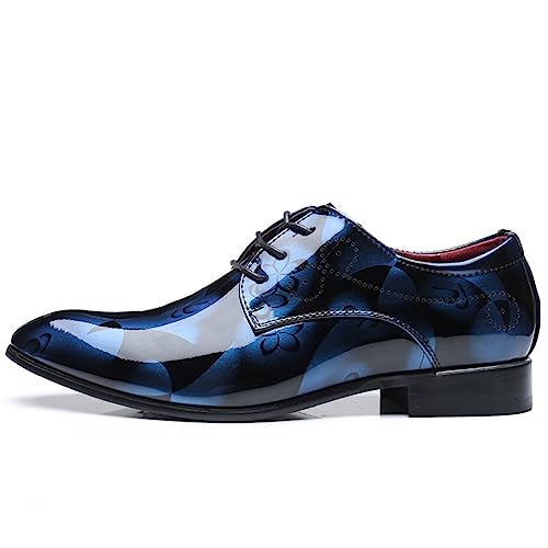 Anzugschuhe Herren Oxford Derby Schuhe Brogues Lederschuhe Hochzeitsschuhe Schnürhalbschuhe Klassischer Business Schnürschuh Blau 1 Größe 45 von Hitmars