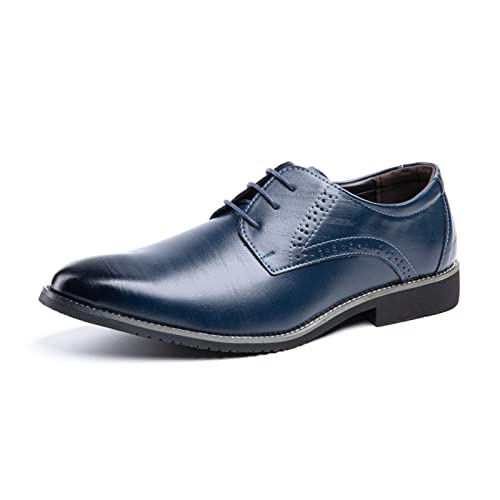 Anzugschuhe Herren Oxford Derby Schuhe Brogues Lederschuhe Hochzeitsschuhe Schnürhalbschuhe Klassischer Business Schnürschuh 1016 Blau Größe 39 von Hitmars