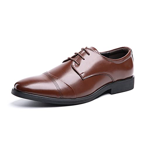 Anzugschuhe Herren Oxford Derby Schuhe Brogues Lederschuhe Hochzeitsschuhe Schnürhalbschuhe Klassischer Business Schnürschuh 1015 Braun Größe 47 von Hitmars