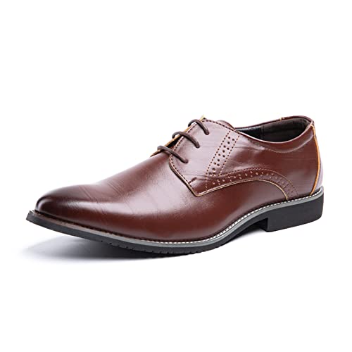 Anzugschuhe Herren Oxford Derby Schuhe Brogues Lederschuhe Hochzeitsschuhe Schnürhalbschuhe Klassischer Business Schnürschuh Braun 3 Größe 40 von Hitmars