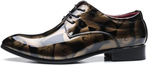 Anzugschuhe Herren Oxford Derby Schuhe Brogues Lederschuhe Hochzeitsschuhe Schnürhalbschuhe Klassischer Business Schnürschuh 1012 Gold Größe 40 von Hitmars