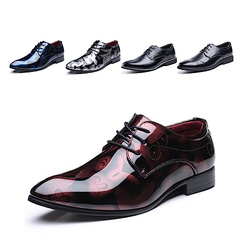 Anzugschuhe Herren Oxford Derby Schuhe Brogues Lederschuhe Hochzeitsschuhe Schnürhalbschuhe Klassischer Business Schnürschuh 1012 Rot Größe 39 von Hitmars