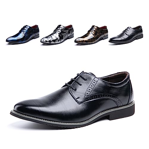 Anzugschuhe Herren Oxford Derby Schuhe Brogues Lederschuhe Hochzeitsschuhe Schnürhalbschuhe Klassischer Business Schnürschuh 1016 Schwarz Größe 42 von Hitmars