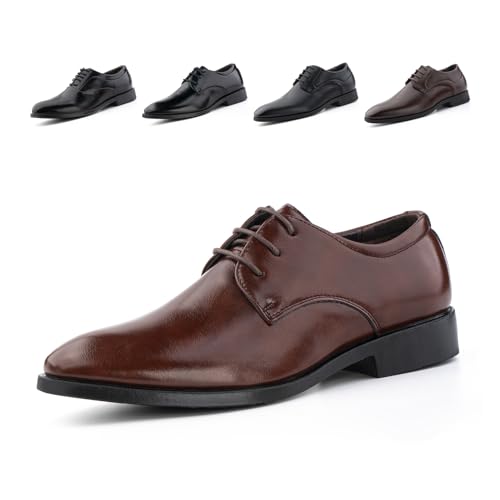 Anzugschuhe Herren Schnürhalbschuhe Oxford Schuhe Lederschuhe Faux Männer Brogues Derby Hochzeitsschuhe Business Klassischer Schnürschuh Schwarz GPG808 Braun 43 von Hitmars