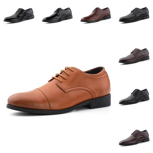 Anzugschuhe Herren Schnürhalbschuhe Oxford Schuhe Lederschuhe Faux Männer Brogues Derby Hochzeitsschuhe Business Klassischer Schnürschuh Schwarz GPG809 Hellbraun 42 von Hitmars
