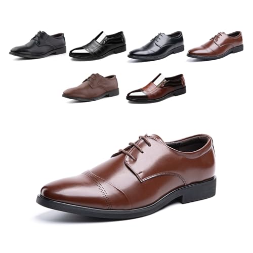 Derby Schuhe Herren Oxford Anzugschuhe Lederschuhe Business Schuhe Formale Brogues Schnürschuhe Klassischer Schnürhalbschuhe G/XZ701 Braun 46 von Hitmars