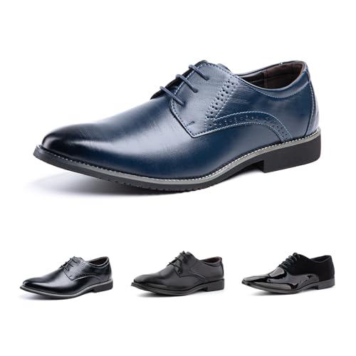 Hitmars Anzugschuhe Herren Lederschuhe Faux Business Oxford Derby Schuhe Hochzeits Klassischer Schnürschuh Männer HW1-Blau EU40 von Hitmars