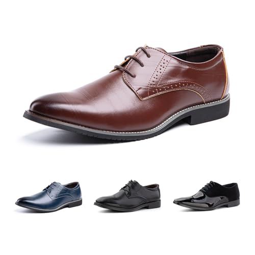 Hitmars Anzugschuhe Herren Lederschuhe Faux Business Oxford Derby Schuhe Hochzeits Klassischer Schnürschuh Männer HW1-Braun EU43 von Hitmars