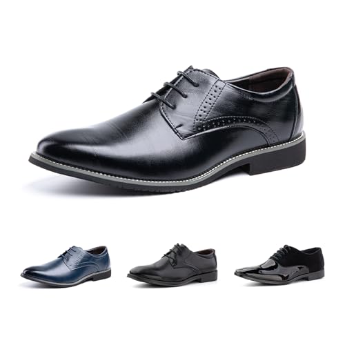 Hitmars Anzugschuhe Herren Lederschuhe Faux Business Oxford Derby Schuhe Hochzeits Klassischer Schnürschuh Männer HW1-Schwarz EU38 von Hitmars