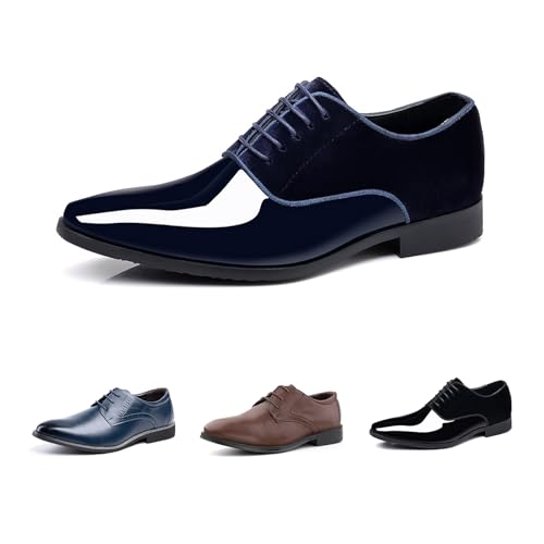 Hitmars Anzugschuhe Herren Lederschuhe Faux Business Oxford Derby Schuhe Hochzeits Klassischer Schnürschuh Männer HW3-Blau EU39 von Hitmars