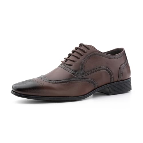 Hitmars Anzugschuhe Herren Lederschuhe Schnürhalbschuhe Hochzeitsschuhe Business Oxford Derby Schuhe Brogues Klassischer Schnürschuh Braun 39 EU von Hitmars