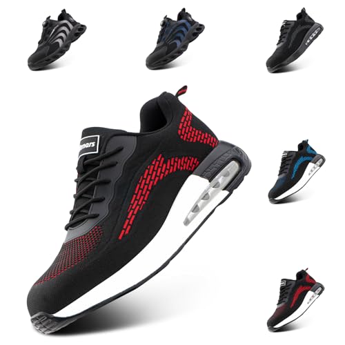 Hitmars Arbeitsschuhe Herren Sicherheitsschuhe Damen Stahlkappe S3 S1 Leicht S2 Stahlkappenschuhe Arbeitsschutzschuhe Schutzschuhe Arbeitsschuhe Unisex Rot HS24 Gr.41 von Hitmars