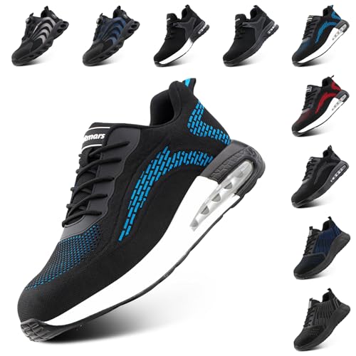 Hitmars Arbeitsschuhe Herren Sicherheitsschuhe Damen Stahlkappenschuhe Bequeme Kochschuhe Leicht Dachdeckerschuhe Schuhe Arbeit Blau EU 44 von Hitmars