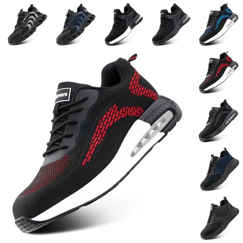 Hitmars Arbeitsschuhe Herren Sicherheitsschuhe Damen Stahlkappenschuhe Bequeme Kochschuhe Leicht Dachdeckerschuhe Schuhe Arbeit Rot EU 46 von Hitmars